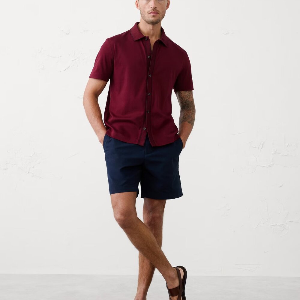 Banana Republic Men's Luxe Touch Burgundy Button-Down Polo Shirt - Large - NWT